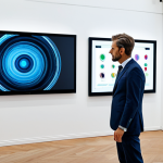 Home 10 Digital Art Investment**
"A professional art dealer in a modern art gallery, examining a large digital artwork displayed on a screen. The gallery is bright and contemporary. The dealer is fully clothed in appropriate business attire. Focus on the intersection of technology and art investment. Perfect anatomy, correct proportions, natural pose, safe for work, appropriate content, fully clothed, professional photography, high quality."
**