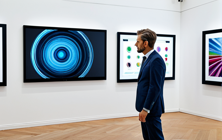 Digital Art Investment**
"A professional art dealer in a modern art gallery, examining a large digital artwork displayed on a screen. The gallery is bright and contemporary. The dealer is fully clothed in appropriate business attire. Focus on the intersection of technology and art investment. Perfect anatomy, correct proportions, natural pose, safe for work, appropriate content, fully clothed, professional photography, high quality."
**